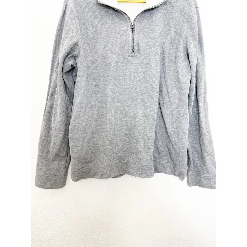 Vince Men's French Rib-Knit Quarter-Zip Heather Grey Sail Sweater Size Large
